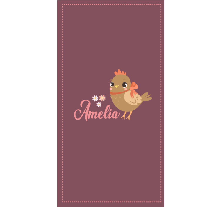 Toile fenêtre animal poussin avec des fleurs et un nom - TenStickers