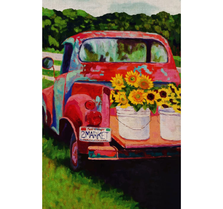 Toile fenêtre fleur bouquet de camion vintage - TenStickers