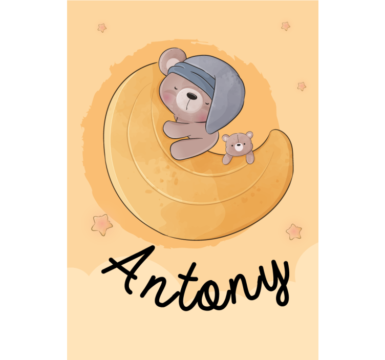 Toile fenêtre chambre bébé ours endormis avec nom - TenStickers