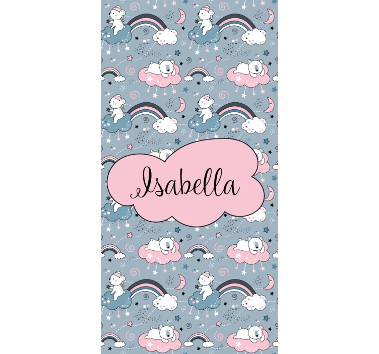 Toile fenêtre chambre enfant ours arc-en-ciel avec nom - TenStickers