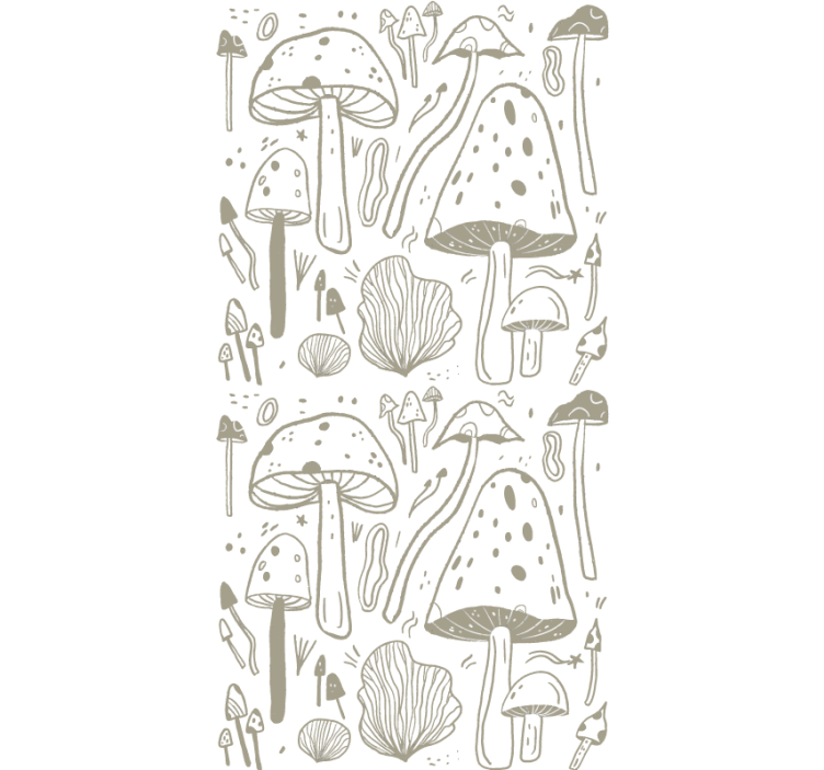 Toile fenêtre fleurs et plantes champignons beiges stylisés - TenStickers