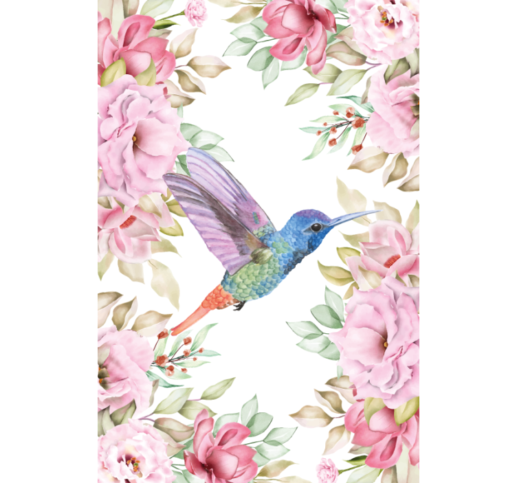 Toile fenêtre fleurs et plantes colibri parmi les roses - TenStickers