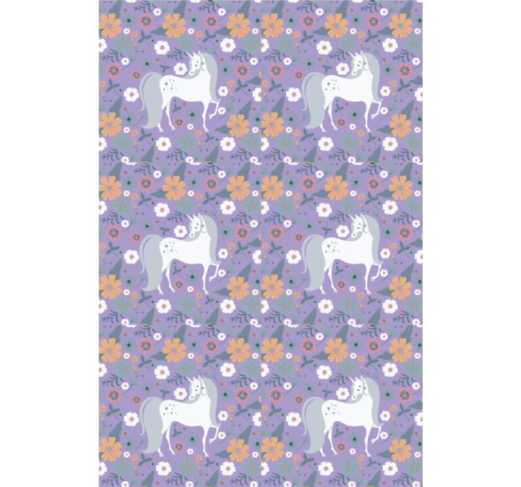 Toile fenêtre chambre enfant licornes et fleurs violettes - TenStickers