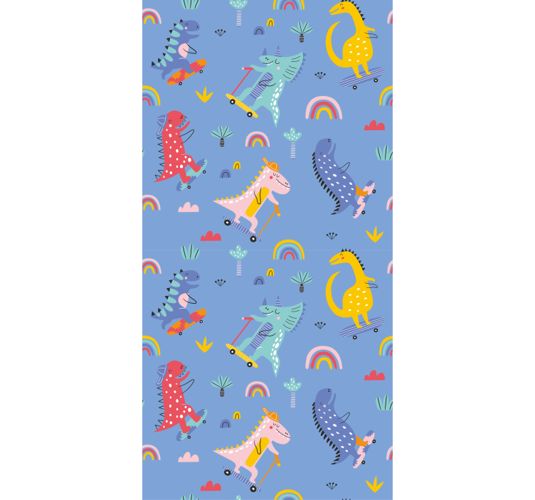 Toile fenêtre dinosaures scène de skateboard - TenStickers
