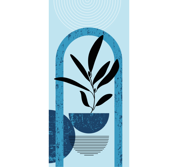 Toile fenêtre fleurs et plantes plante en pot bleue élégante - TenStickers