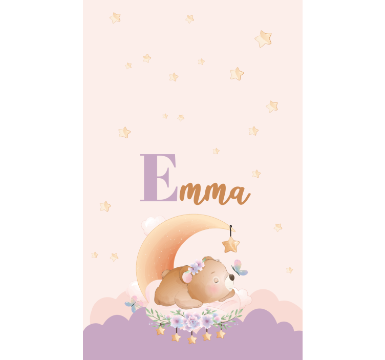 Toile fenêtre chambre enfant ours endormi avec nom - TenStickers