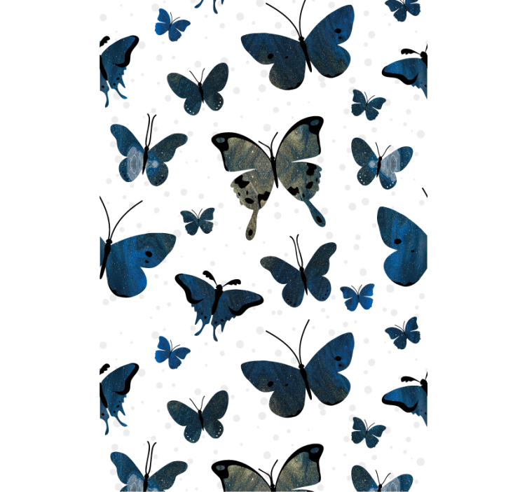 Toile fenêtre papillon inspiration motif bleu et beige - TenStickers