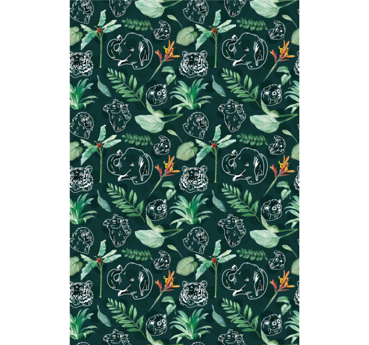 Toile fenêtre animaux croquis animalier floral - TenStickers