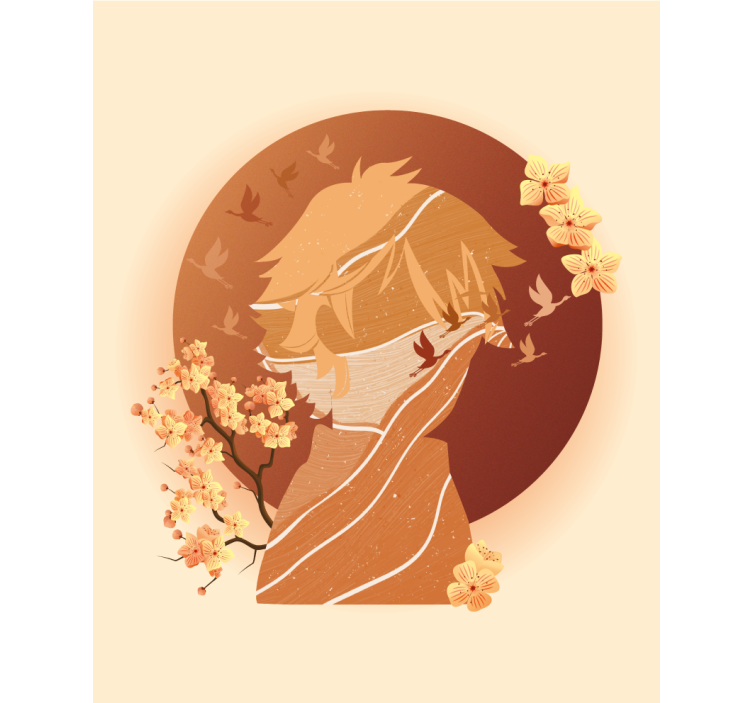 Toile fenêtre dessin silhouette de la nature asiatique - TenStickers