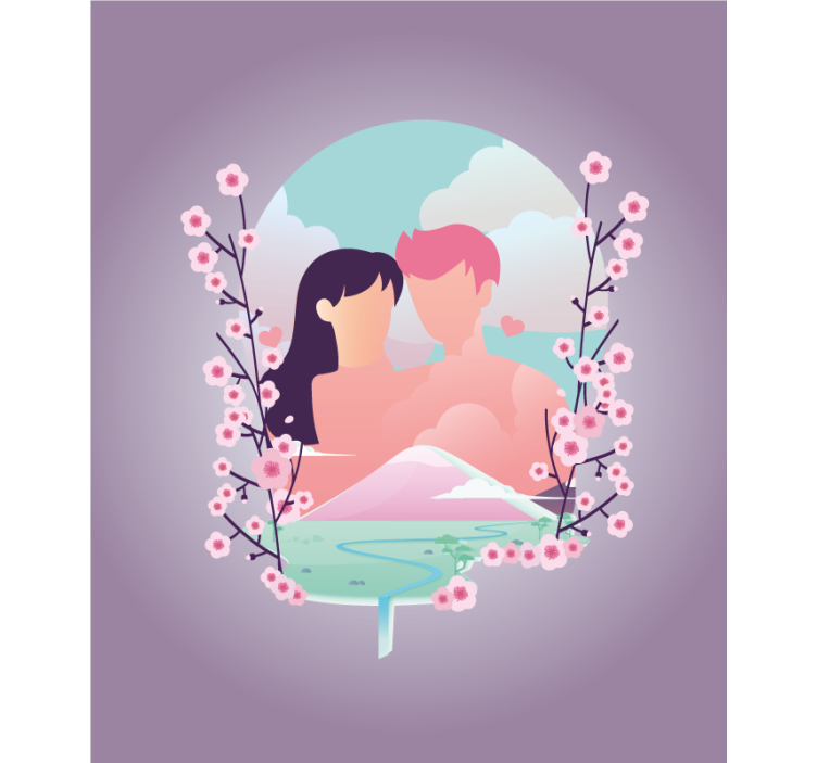 Toile fenêtre romantique couple au milieu des fleurs - TenStickers