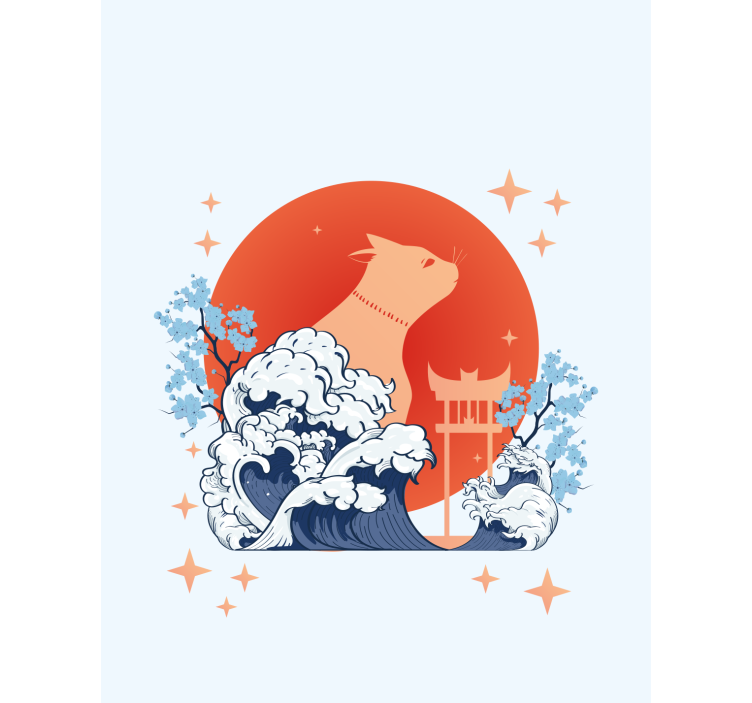 Toile fenêtre animaux chat avec des vagues - TenStickers