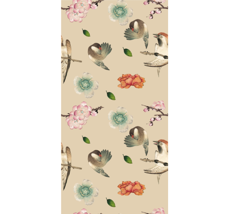 Toile fenêtre fleurs et plantes motif aviaire beige - TenStickers