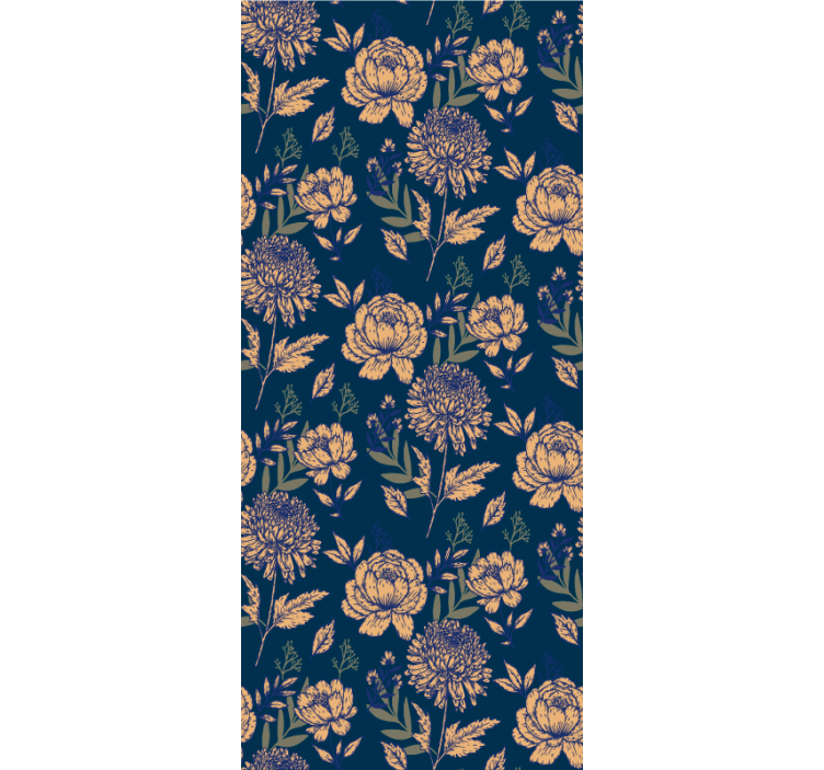 Toile fenêtre fleur motif élégant bleu marine - TenStickers