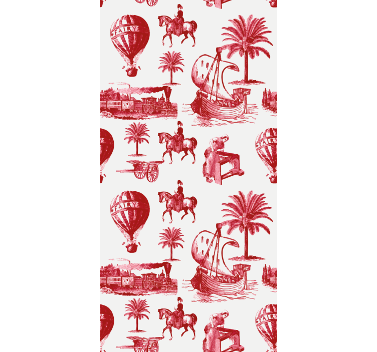 Toile fenêtre vintage scènes de palmiers rouges - TenStickers