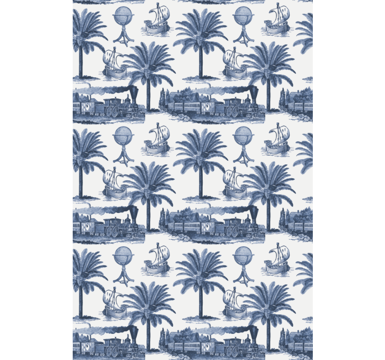 Toile fenêtre vintage scène de palmier bleu - TenStickers