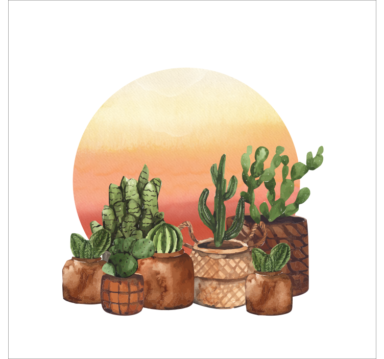 Store cuisine cactus avec coucher de soleil en cercle - TenStickers