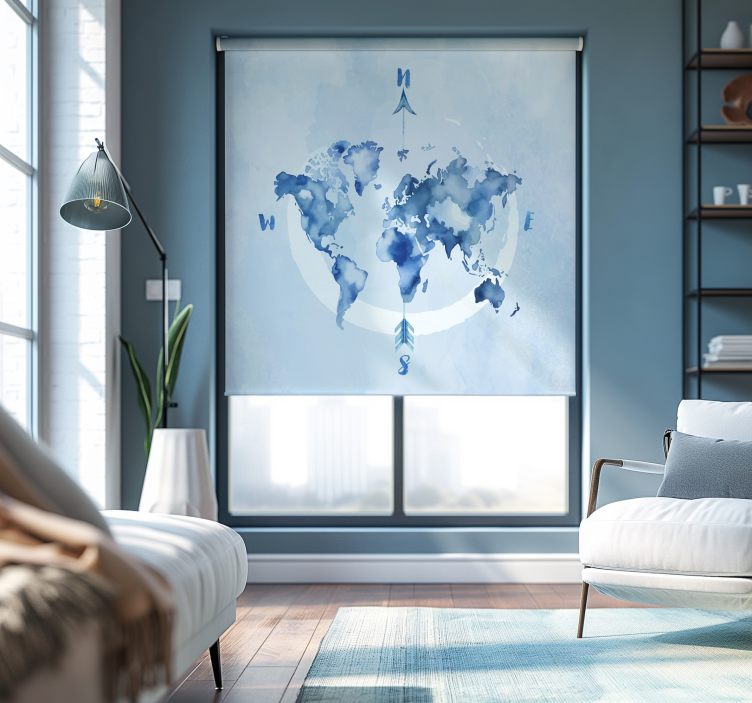 Store carte du monde planisphère bleu aquarelle - TenStickers