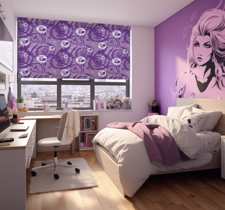 Store lilas chambre ado graffiti avec crânes - TenStickers