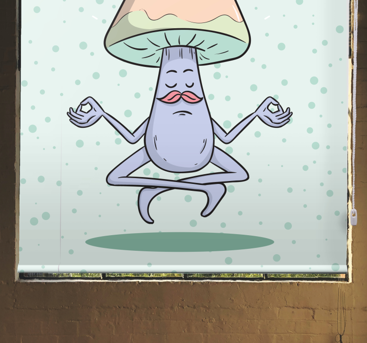 Toile fenêtre amusant personnage de champignon méditant - TenStickers