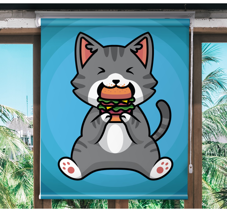 Toile fenêtre animaux chat heureux en train de manger - TenStickers