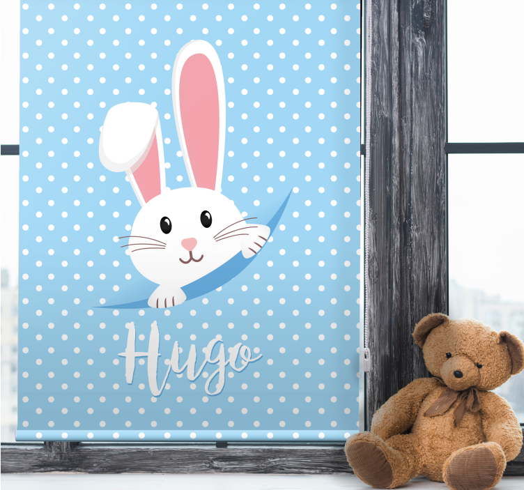 Toile fenêtre chambre bébé lapin blanc avec nom - TenStickers