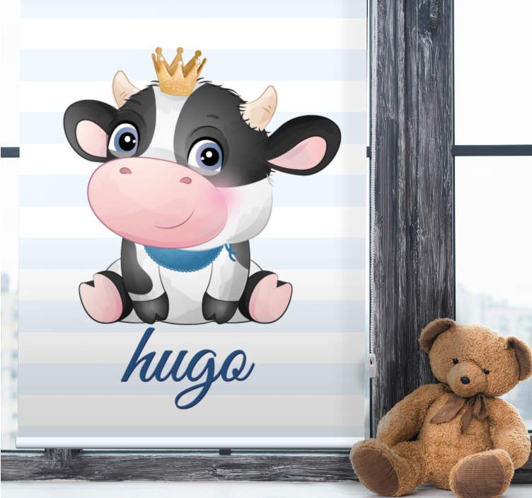 Toile fenêtre chambre enfant vache couronnée avec nom - TenStickers