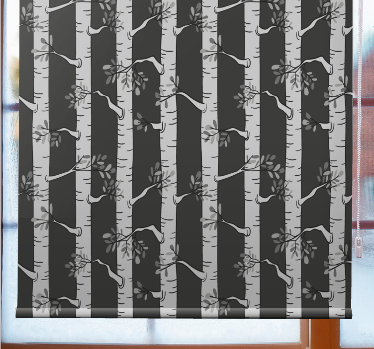 Toile fenêtre arbre bouleau motif noir et gris - TenStickers