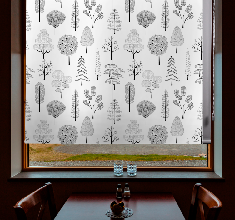 Toile fenêtre nordique arbres minimalistes gris - TenStickers