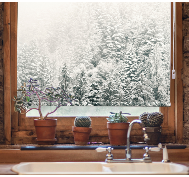 Toile fenêtre arbre pins enneigés - TenStickers