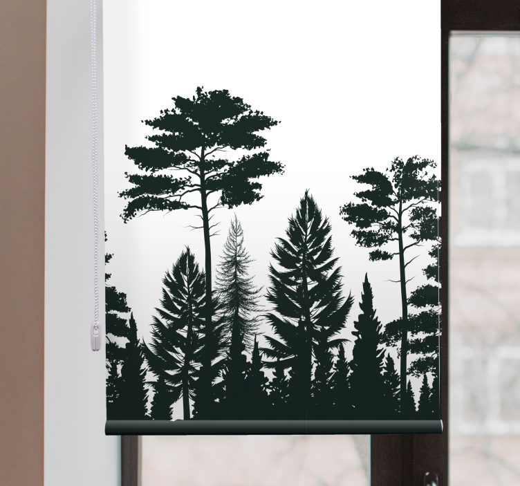 Toile fenêtre arbre scène de forêt en silhouette - TenStickers