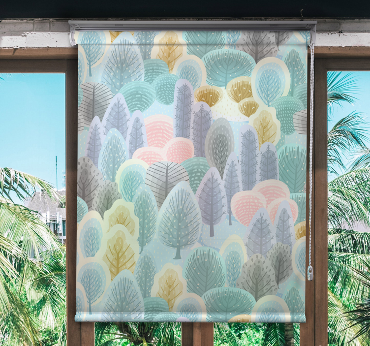 Toile fenêtre arbre motif de forêt pastel - TenStickers