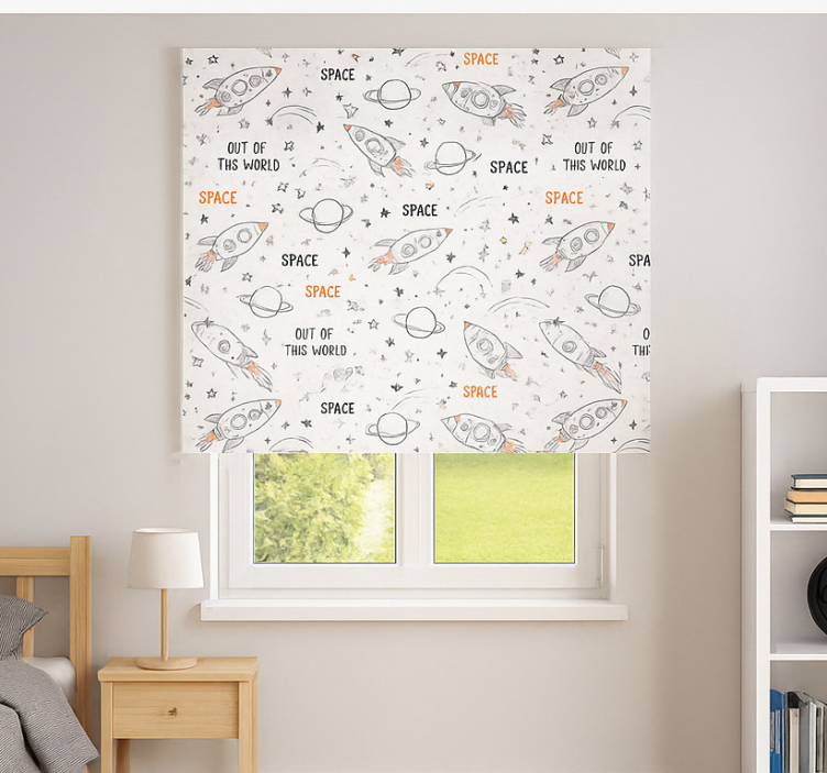 Toile fenêtre chambre adolescent motif spatial dessiné - TenStickers
