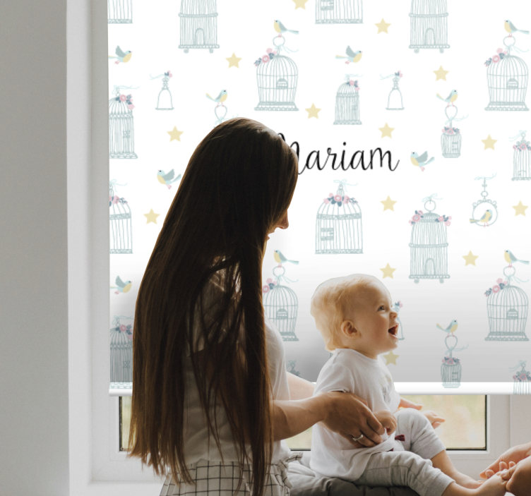 Toile fenêtre chambre bébé cages à oiseaux avec nom - TenStickers