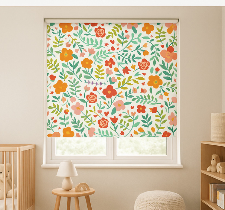 Toile fenêtre chambre bébé fleurs stylisées joyeuses - TenStickers