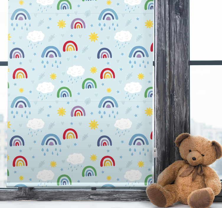 Toile fenêtre chambre enfant arcs-en-ciel et nuages bleus - TenStickers