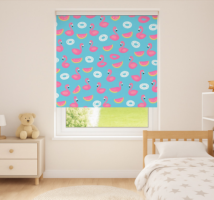 Toile fenêtre chambre enfant imprimé flamant bleu - TenStickers