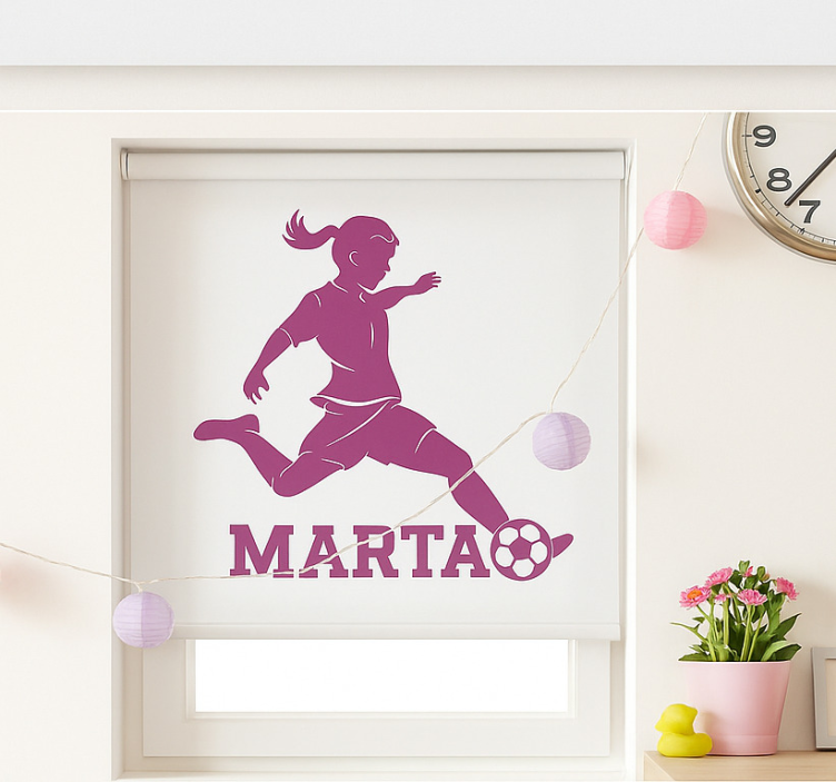 Toile fenêtre chambre enfant joueuse de football - TenStickers