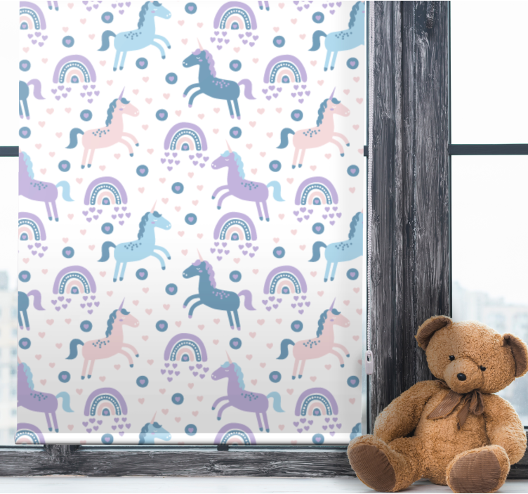 Toile fenêtre chambre enfant licornes bleues et arcs-en-ciel - TenStickers
