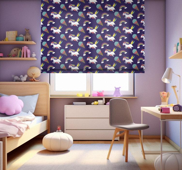 Toile fenêtre chambre enfant licornes et arcs-en-ciel - TenStickers