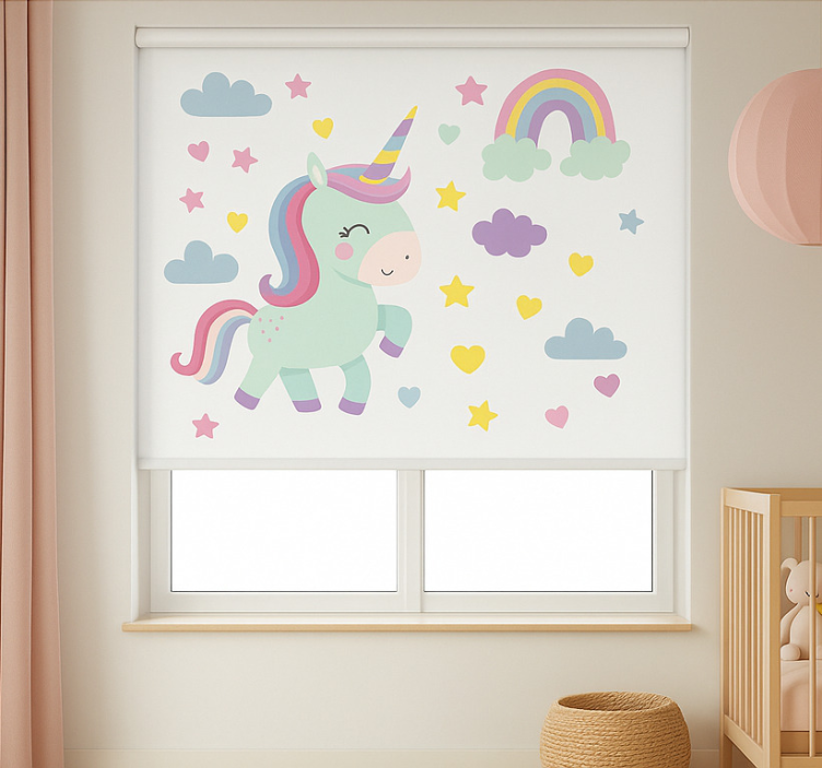 Toile fenêtre chambre enfant motif de licorne coloré - TenStickers