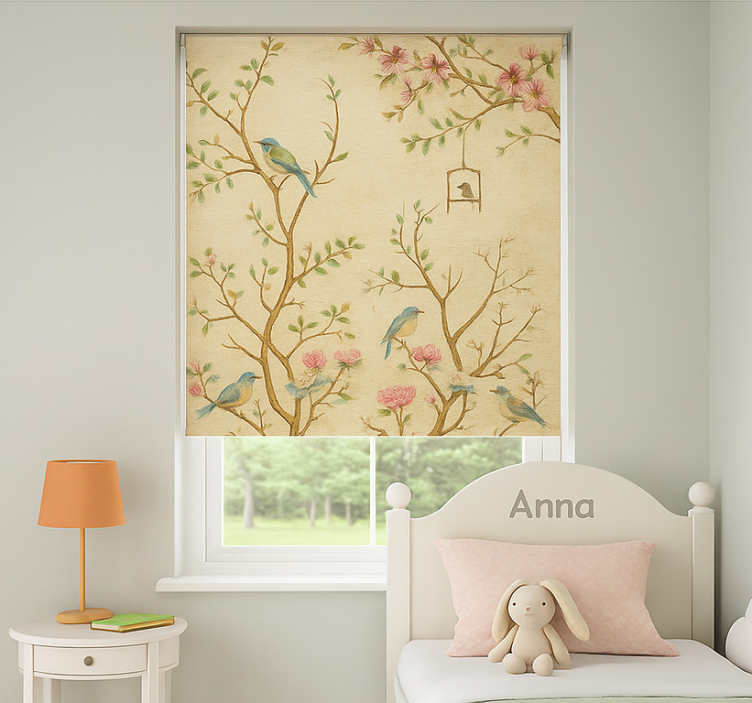 Toile fenêtre chambre enfant oiseaux fleurs branches - TenStickers