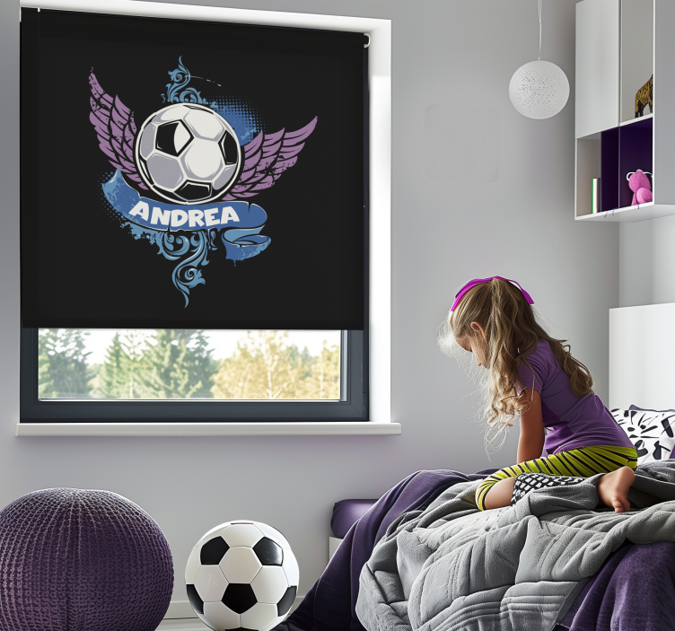 Toile fenêtre football ballon volant avec nom - TenStickers