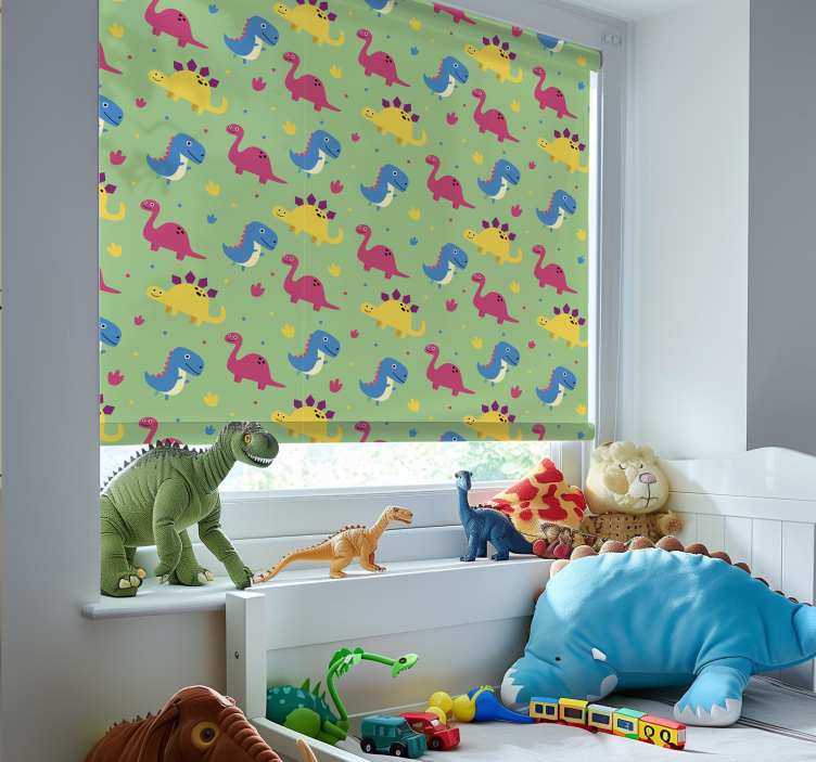 Toile fenêtre dinosaures style coloré - TenStickers