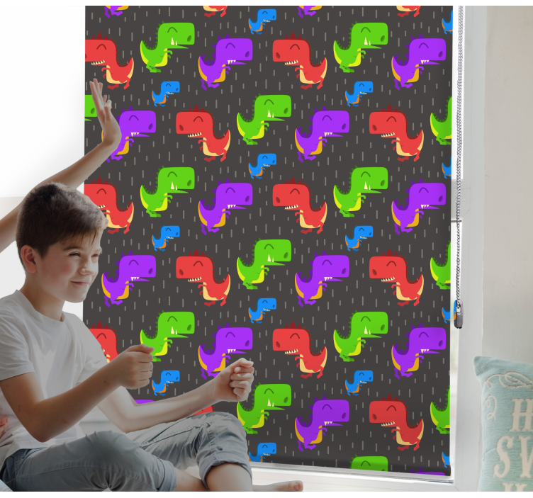 Toile fenêtre dinosaures motifs noirs colorés - TenStickers