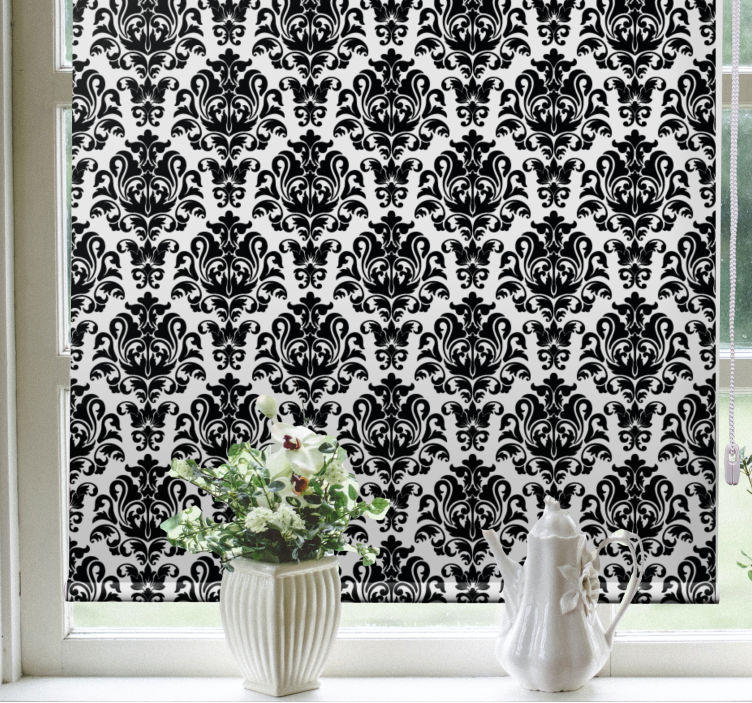 Toile fenêtre classique motif floral noir et blanc - TenStickers
