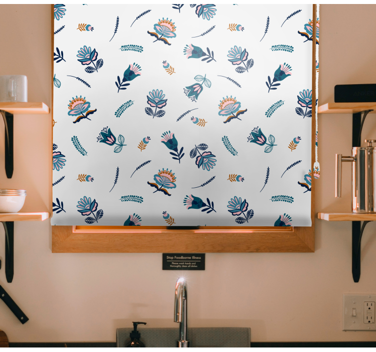 Toile fenêtre fleur motif d'art populaire bleu - TenStickers