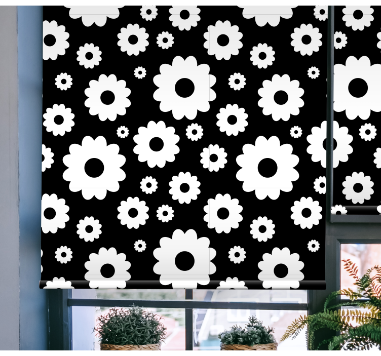 Toile fenêtre fleur motif de fleurs noir et blanc - TenStickers