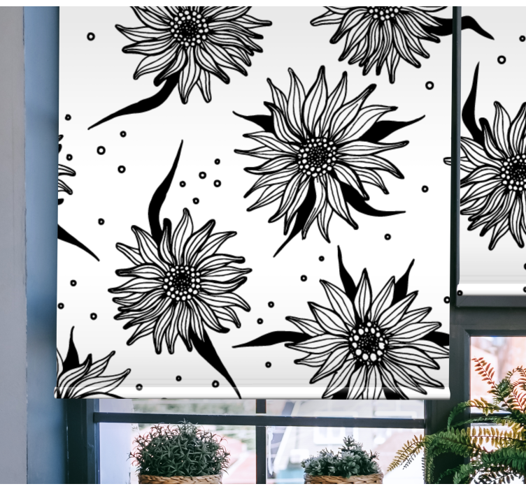 Toile fenêtre fleur tournesols noirs et blancs - TenStickers