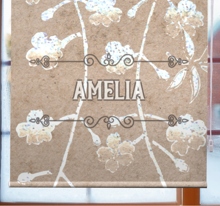 Toile fenêtre chambre couple motif floral beige avec nom - TenStickers