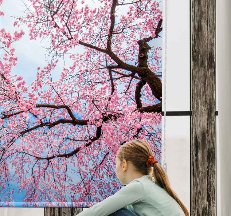 Toile fenêtre fleurs et plantes branche de sakura - TenStickers